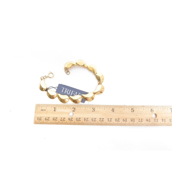 TRIFARI DESIGNER SIGNED GOLD PLATED PAISLEY LEAF WIDE LINKED BRACELET NEW W TAGS - Picture 6 of 6